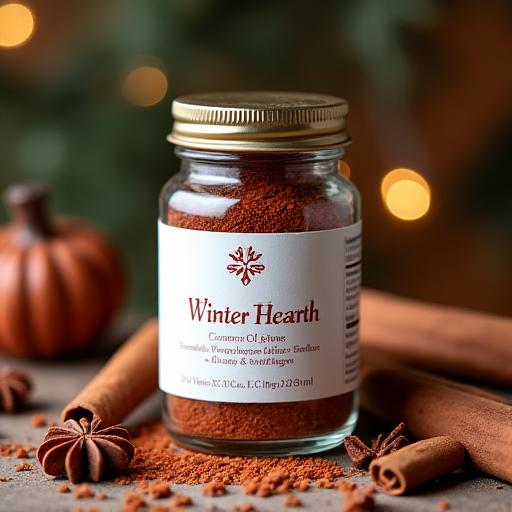 A glass jar showcasing the 'Winter Hearth' spice blend.